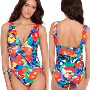 Lauren Ralph Lauren Colorful Floral Shirred One Piece Swimsuit Size 22W‎